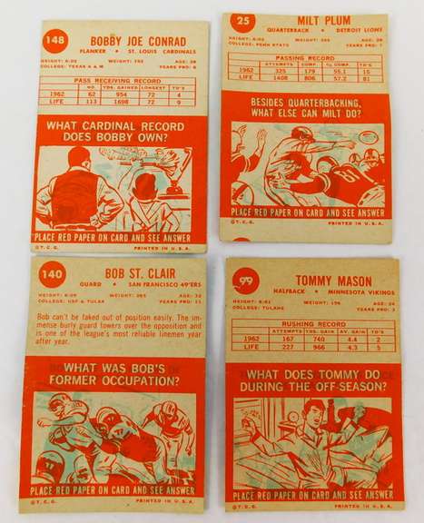 4 Topps 1963 Football Cards