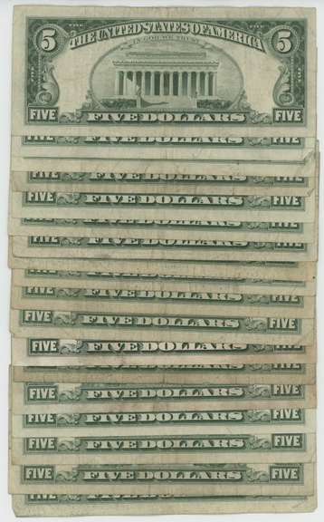 18 Series of mixed 1953 & 1963 $5 Red Seals with 1 STAR note