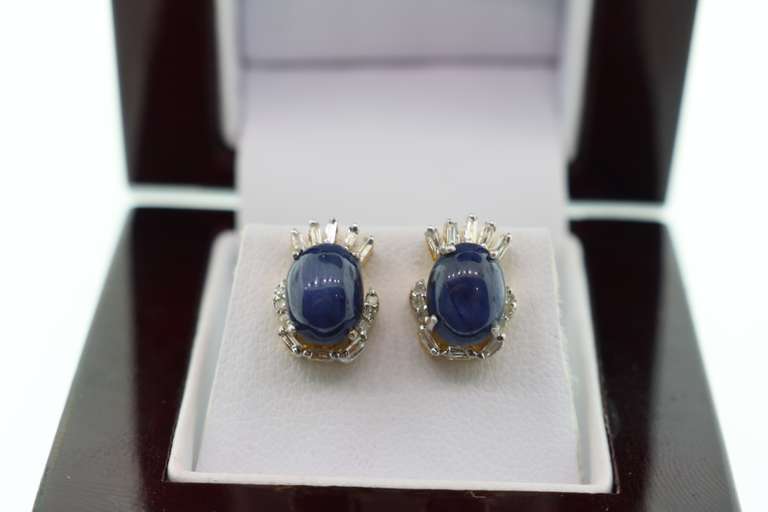 14kt Gold Plated Sterling Silver, Star Sapphire, & Diamond Earrings
