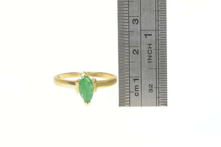 14K Yellow Gold Natural Emerald Marquise Solitaire Engagement Ring