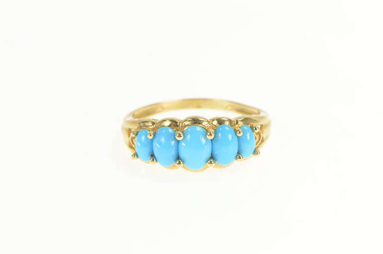 10K Yellow Gold Five Stone Turquoise Graduated Statement Ring