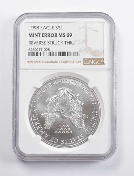 Mint Error MS69 1998 American Silver Eagle REV Struck Thru NGC