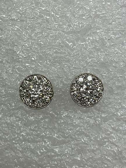 NEIL LANE 14K WHITE GOLD AND DIAMOND STUD EARRINGS