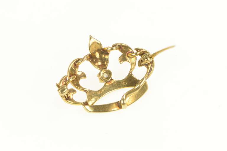 14K Yellow Gold Victorian Diamond Seed Pearl Crown Pin/Brooch