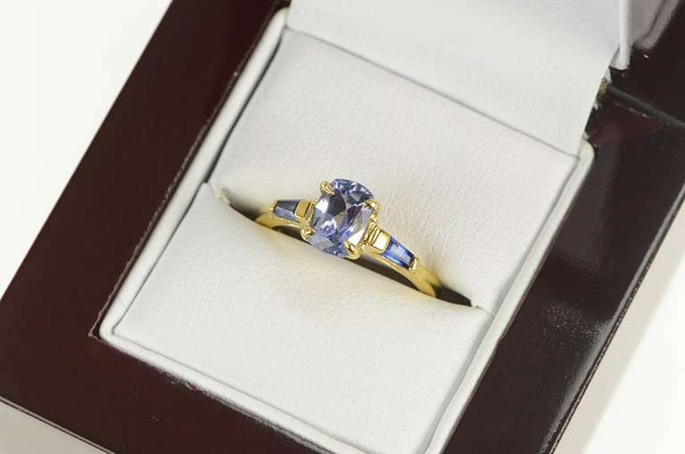 18K Yellow Gold Oval Tanzanite Sapphire Accent Engagement Ring