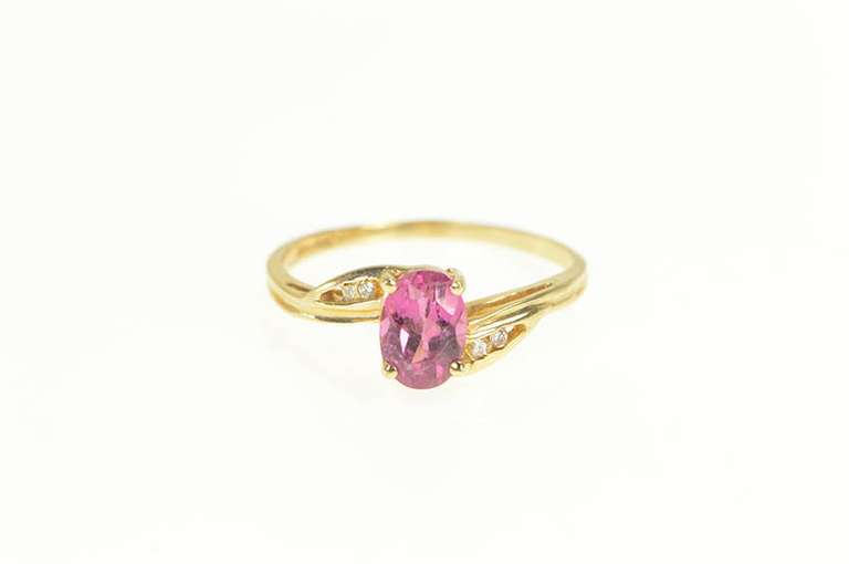 14K Yellow Gold Oval Pink Sapphire Diamond Accent Bypass Ring