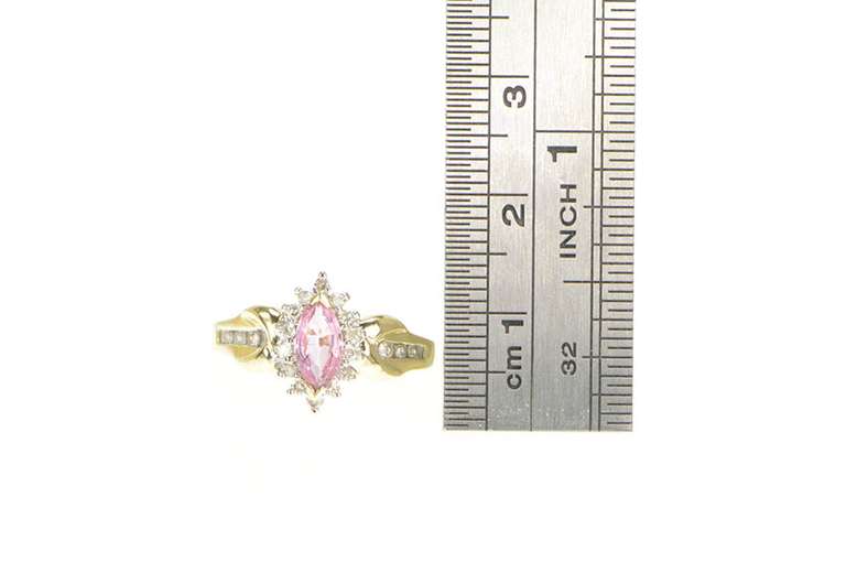 10K Yellow Gold Marquise Pink Sapphire Diamond Halo Ring