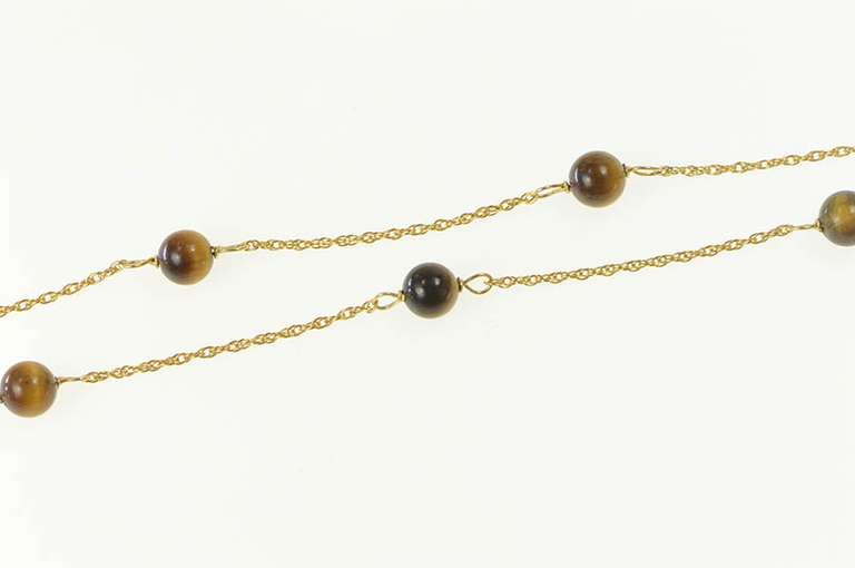 14K Yellow Gold Tiger's Eye Beaded Retro Statement Necklace