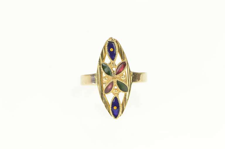 8K Yellow Gold Geometric Red Blue Green Enamel Retro Ring