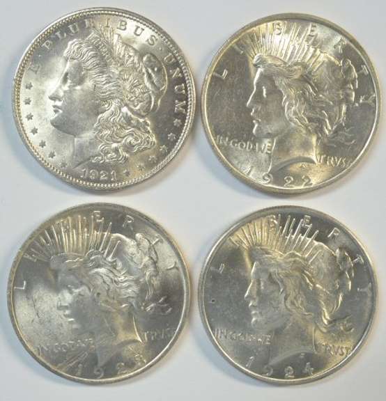 Choice BU 1921 Morgan & 1922-1924 Peace Silver Dollars