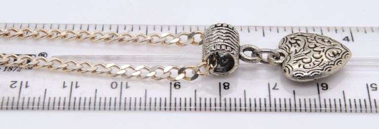Vintage Italian 925 Sterling Silver Heart Shaped Pendant on Curb Chain Necklace