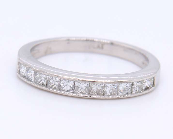 Vintage Platinum Channel Set Princess Cut Diamond Band