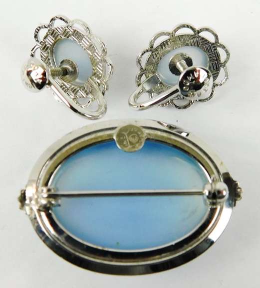 Vintage White Gold Filled Brooch & Earrings