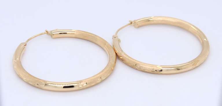 Fancy Yellow Gold Satin Matte Finish Hoop Earrings