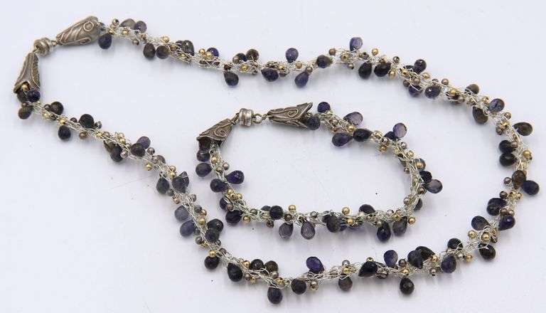 Set of  Amethyst Necklace with Matching Bracelet