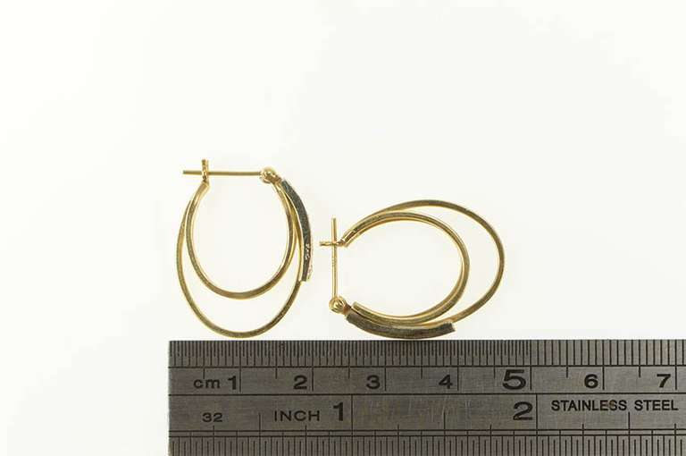 14K Yellow Gold Diamond Inset Layered Look Oval Hoop Earrings