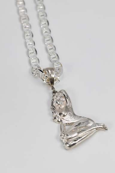 .925  Italian Sterling Silver 8mm Mariner Chain w/.925 Sterling Silver Sexy Lady Pendant
