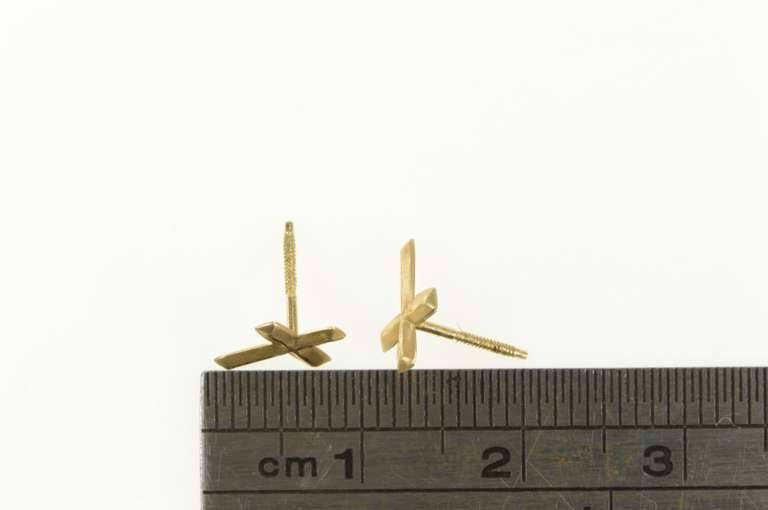 14K Yellow Gold Diamond Cut Cross Christian Faith Symbol Stud Earrings