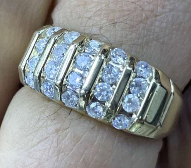 BOLD NEW MENS 14K CLUSTER DIAMOND MULTI-ROW BAND RING