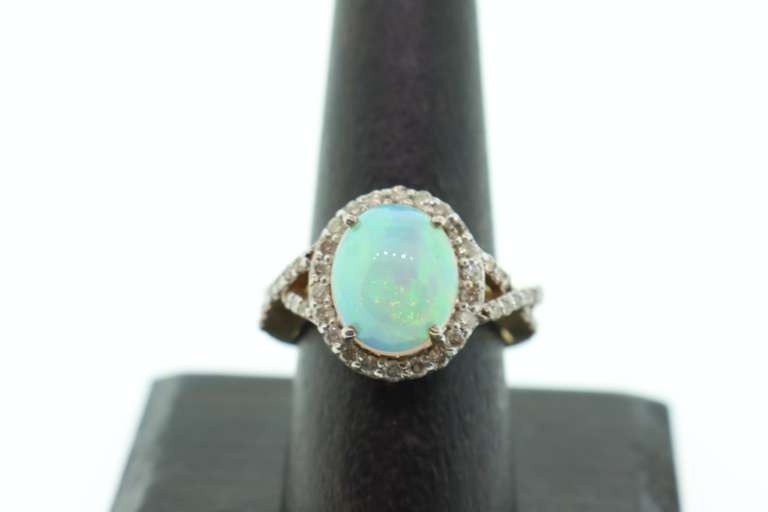 Luminous Opal Ring with Gold Plated Silver and Diamond Accents