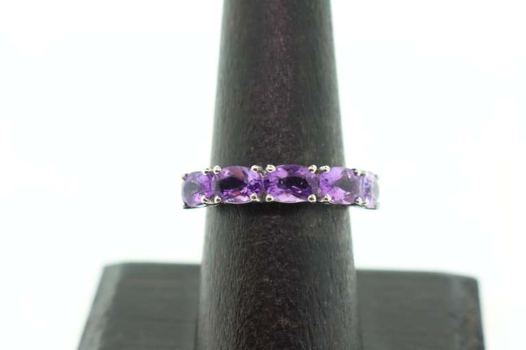 Luscious Amethyst Five Stone 18k White Gold Anniversary Band