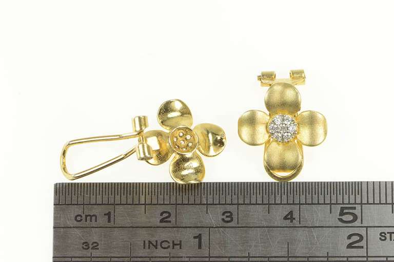 Sterling Silver Dogwood Flower CZ Cluster Clip Back Earrings