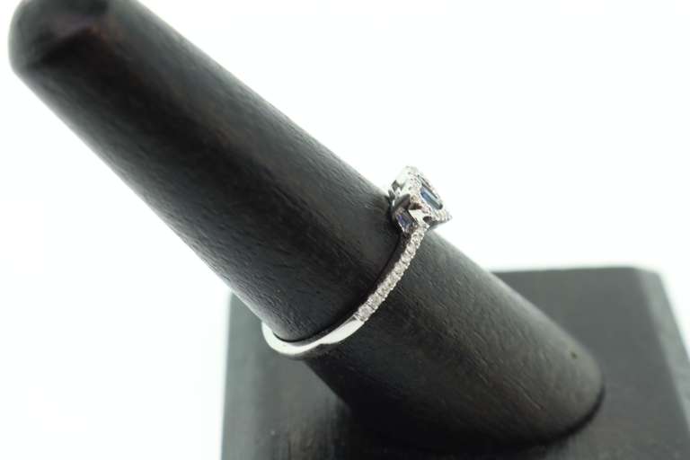 Diamond Rimmed Sapphire Heart 18k White Gold Ring
