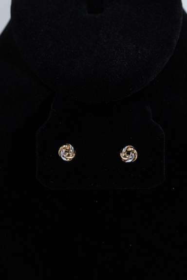 14K White & Yellow Gold 8mm Knot Earrings