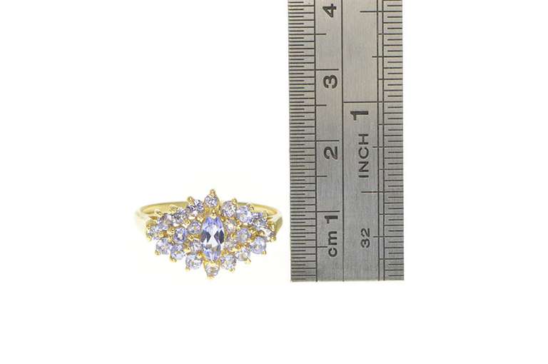 10K Yellow Gold Marquise Tanzanite Cluster Statement Ring