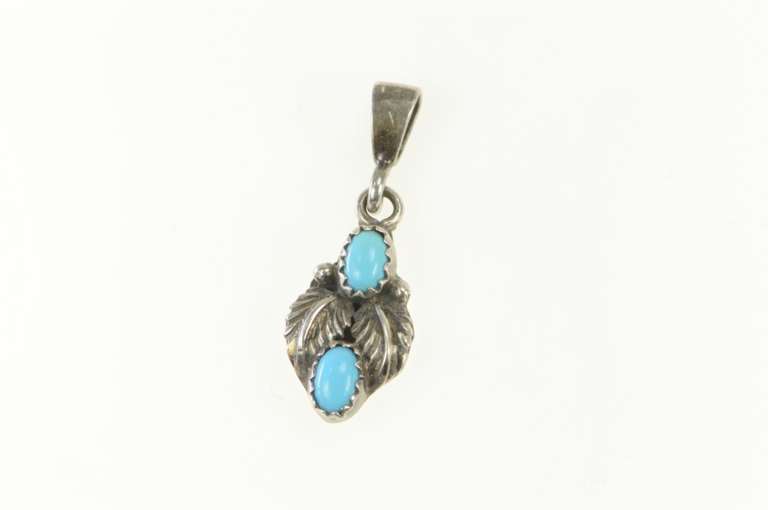 Sterling Silver Native American Navajo Turquoise Leaf Pendant