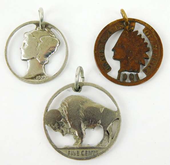 3 Early Cut-Out Coin Pendants
