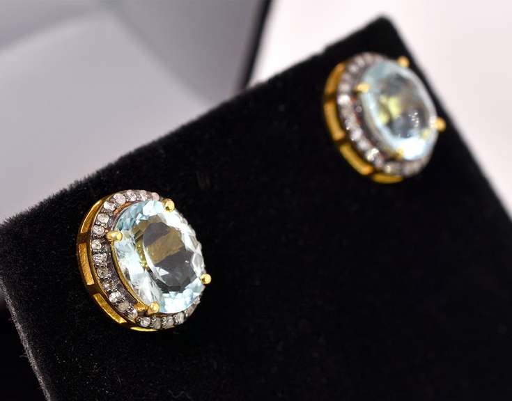 Brilliant 6.00CTW Topaz and 0.50CTW Diamond Earrings in Gold Plated Sterling Silver