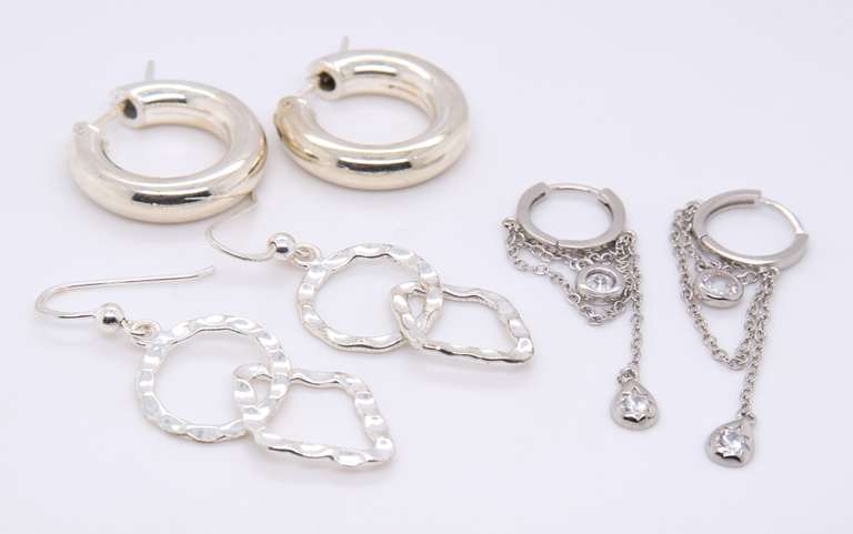 Group Lot of 3 Vintage 925 Sterling Silver Earrings