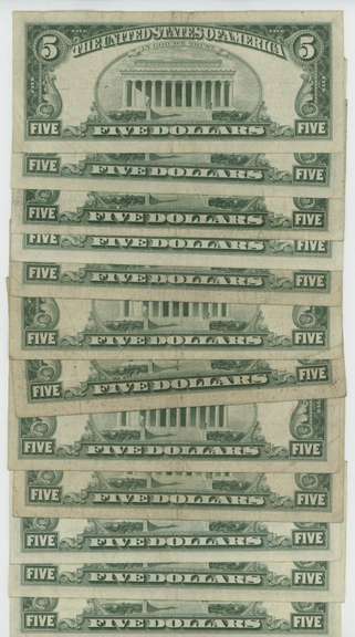 12 Real nice Series of 1963 $5 Red Seal Notes