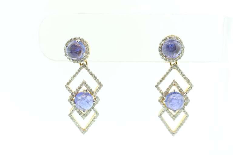 14kt Gold Plated Sterling Silver, Tanzanite, & Diamond Earrings