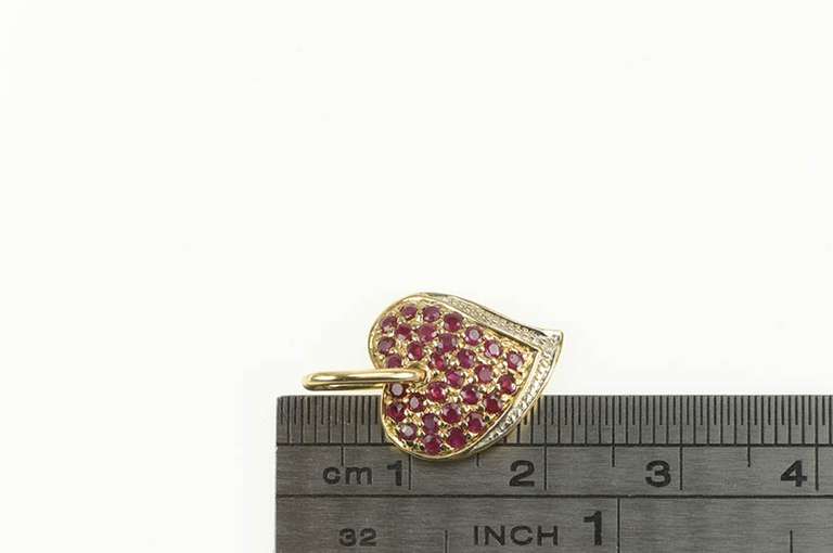 14K Yellow Gold Pave Ruby Diamond Accent Heart Love Charm/Pendant
