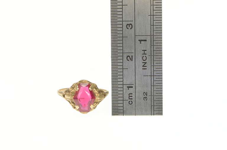 10K Yellow Gold 1930's Ornate Syn. Ruby Statement Ring