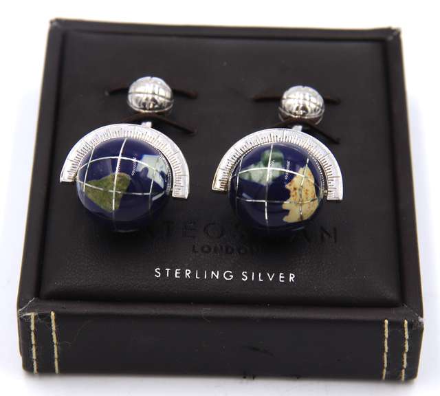 Tateossian Globe Cufflinks in Lapis & Sterling Silver