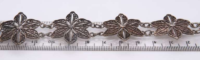Sterling Silver Flower Link Bracelet
