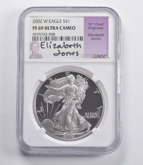 PF69 UCAM 2002-W American Silver Eagle Signed Jones NGC