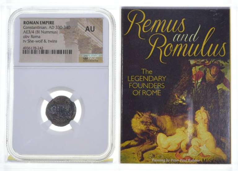 AU AD 330-340 Roman Empire Constantinian - AE 3/4 (Bi Nummus) - NGC