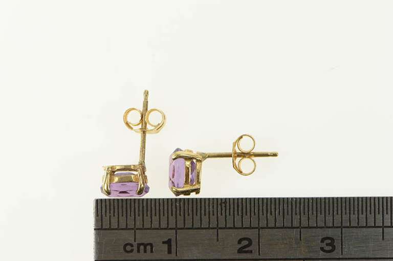 14K Yellow Gold Amethyst Solitaire February Birthstone Stud Earrings