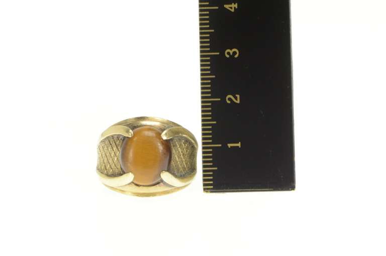 18K Yellow Gold 1960's Tiger's Eye Ornate Men's Statement Ring