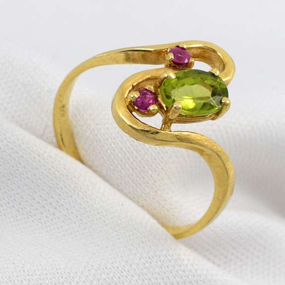 Unusual Peridot & Ruby Ring