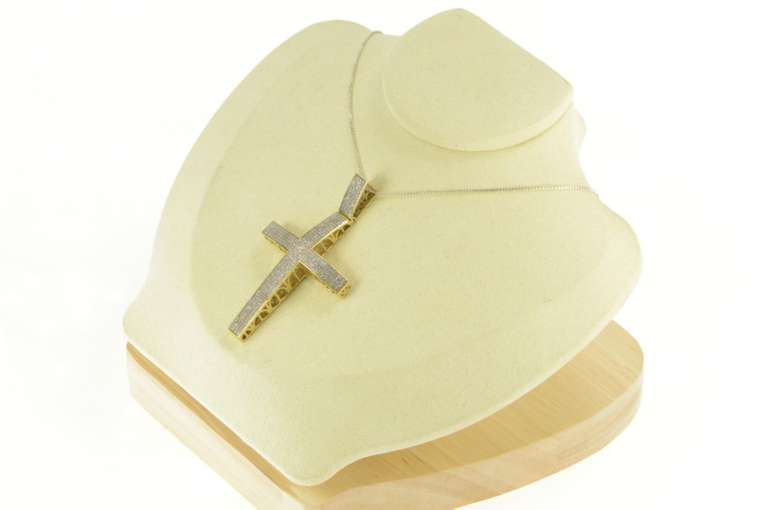 10K Yellow Gold 1.00 Ctw Pave Diamond Encrusted Cross Pendant