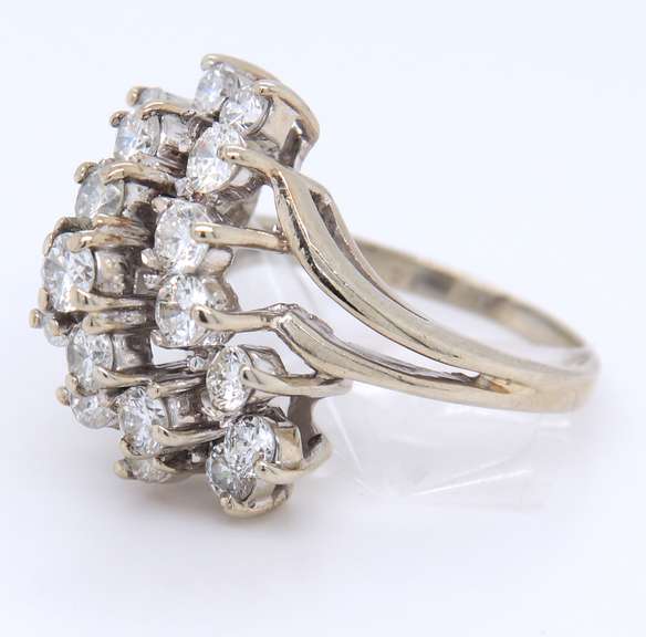 Sparkling White Gold Diamond Waterfall Ring