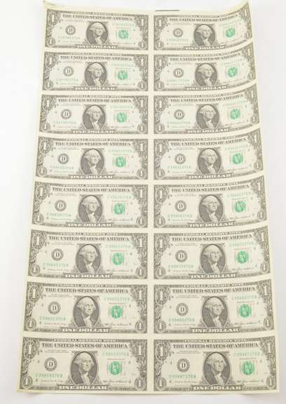 Lot (16) 1985 $1 Cleveland, OH United States FRN Uncut Sheet