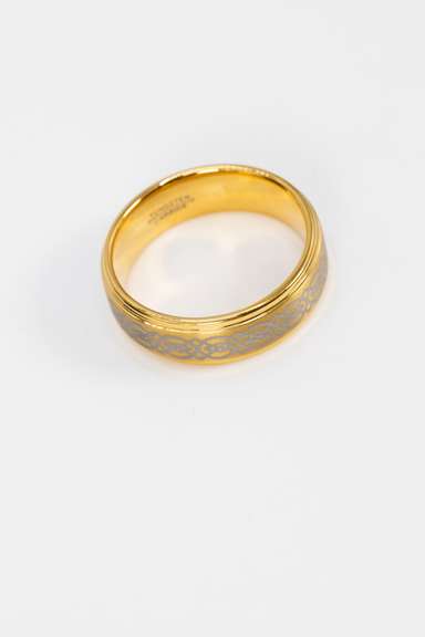 8mm Tungsten Carbide Wedding Band w/ Gold Platting & Design Size 14