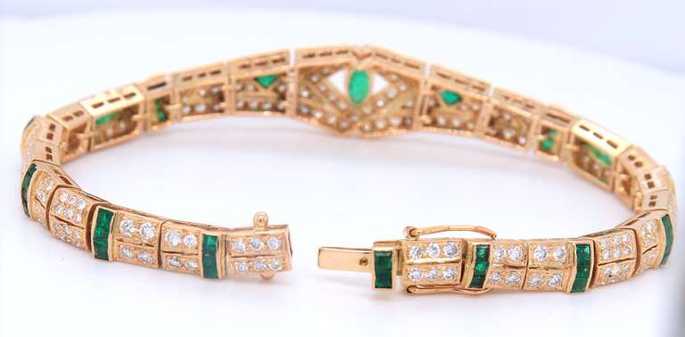 Unforgettable 18kt Yellow Gold Marquise and Square Shape Emerald and Diamond Bracelet