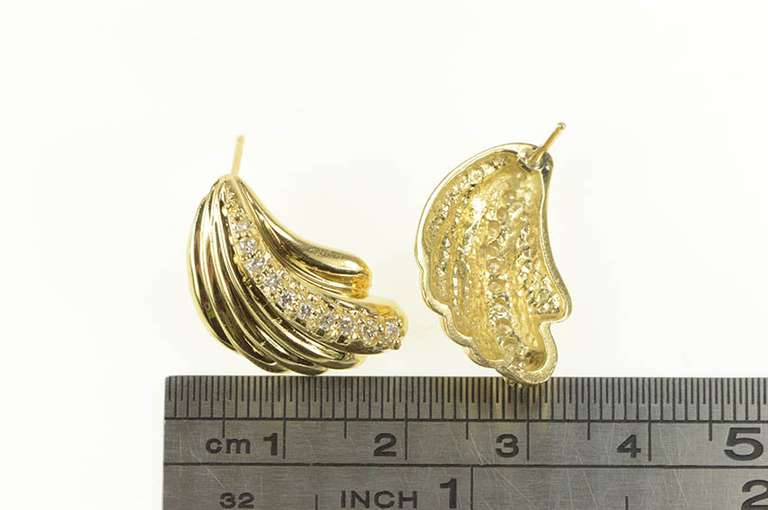 14K Yellow Gold 0.34 Ctw Diamond Scalloped Fanned Statement Earrings